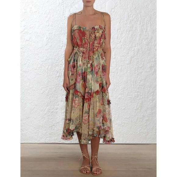 Zimmerman Melody Floating Floral Print Silk Dress Size Zimmermann 0 - Picture 12 of 16